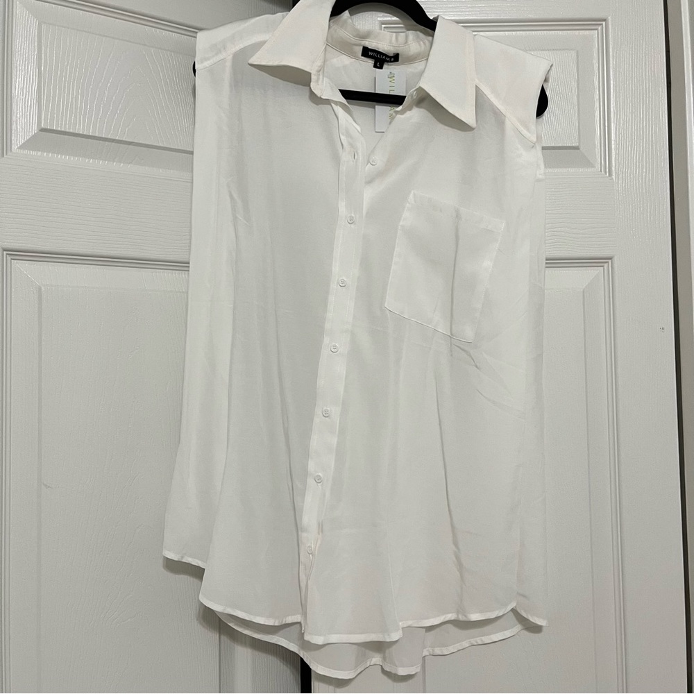 Shoulder Pad Button Front Chiffon Tank